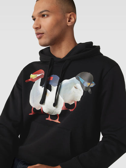 HUGO COTTON-TERRY RELAXED-FIT HOODIE WITH DUCK PRINT