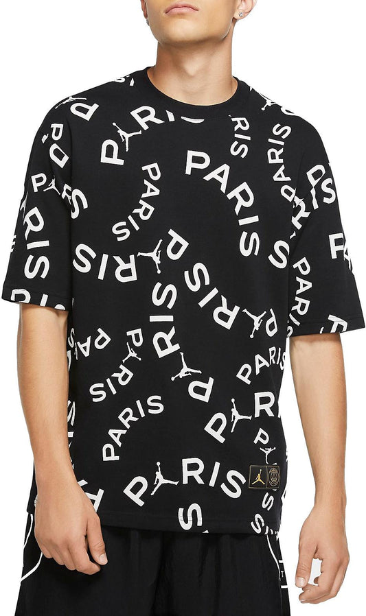 Air Jordan Paris Saint-Germain Jock Tag Alphabet Short Sleeve Black CK9788-010